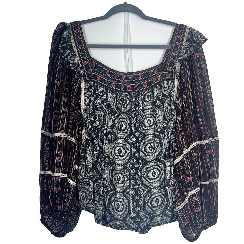 Free People Mostly Meadow Blouse Womens SZ X-Small Top Square Neck Floral Boho